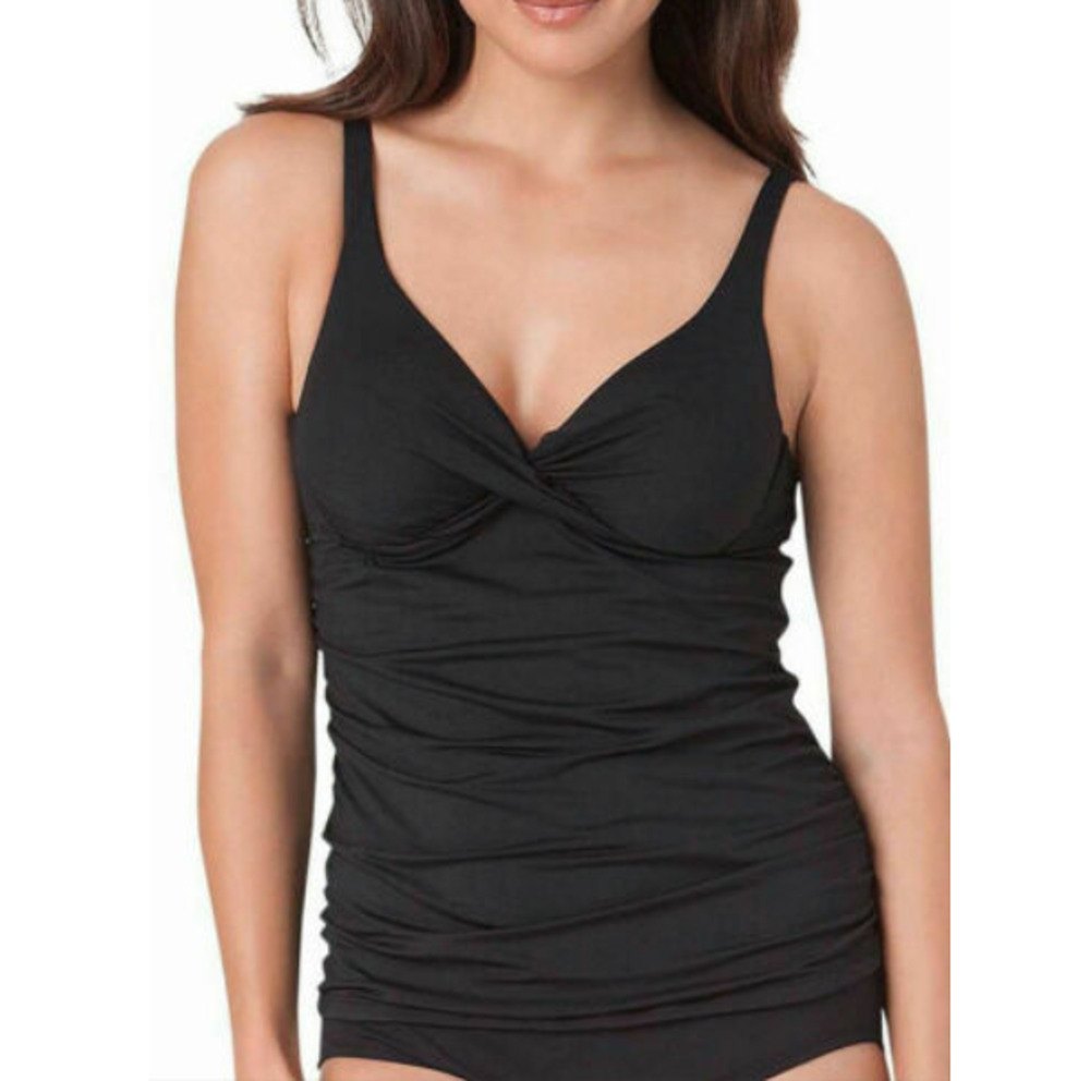 Anne Cole Swim Twist Ruched Tankini Top Black Size 16W